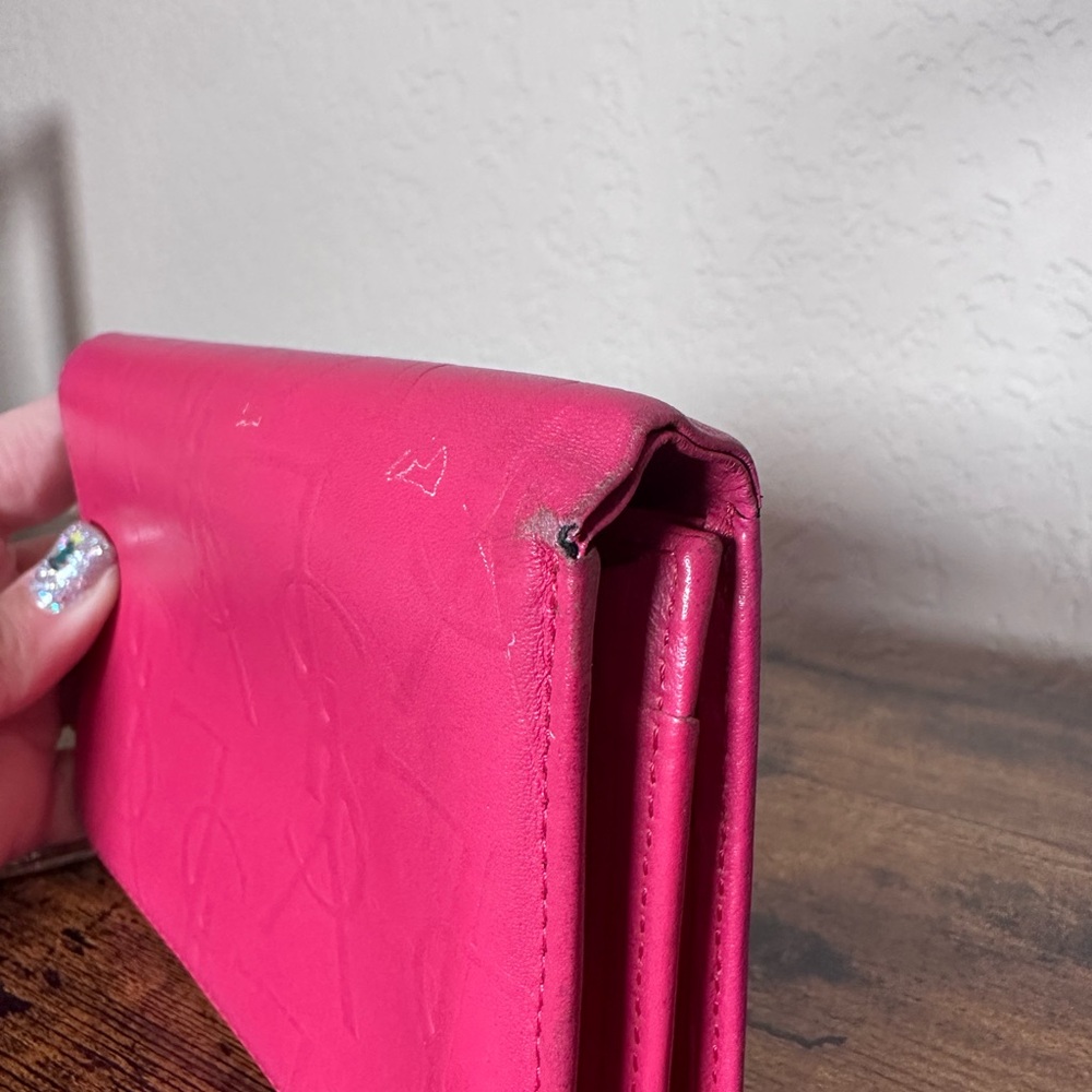 Authentic YSL Yves Saint Laurent Vibrant Pink Leather Wallet - Picture 3 of 11